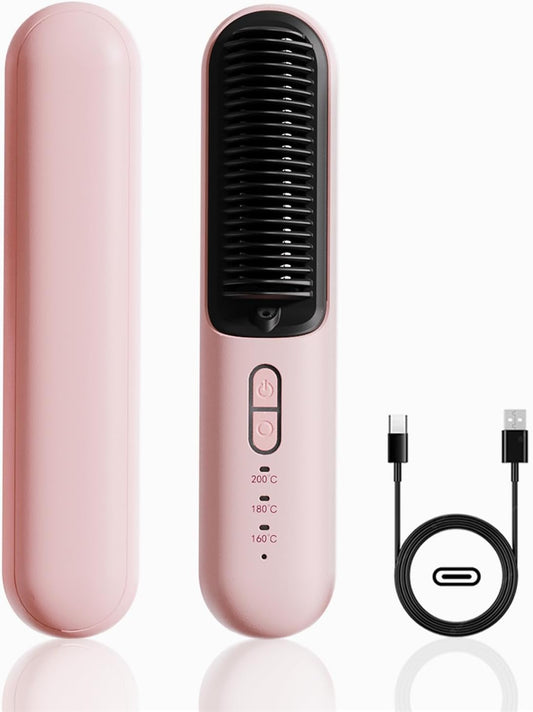 Brosse À Lisser Sans Fil, Peigne Chauffant Portable Amélioré Pour Femmes Avec Taille De Voyage, Peigne À Lisser 2 En 1, Rechargeable De Type C