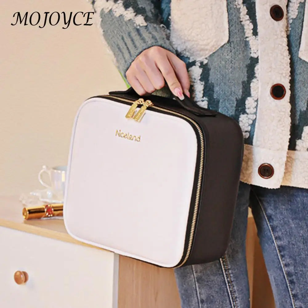 Smart LED Cosmetic Case with Mirror Beauty Bag Portable Large Capacity Fashion Simple PU Leather Casual for Weekend Vacation