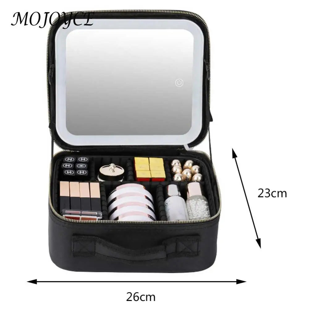 Smart LED Cosmetic Case with Mirror Beauty Bag Portable Large Capacity Fashion Simple PU Leather Casual for Weekend Vacation